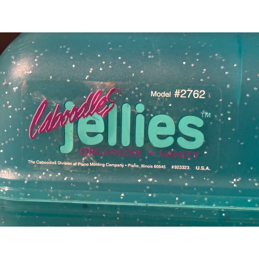 Vintage Caboodles Jellies Organizer Vanity Teal Blue Glitter Makeup Case 2762
